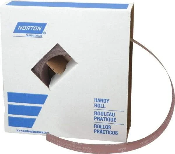 Norton - 1-1/2" x 50 Yd 600 Grit Aluminum Oxide Cloth Roll - Extra Fine Grade, J Weighted Backing