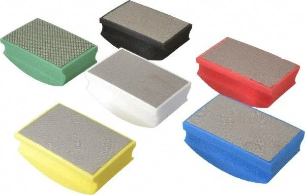 AMPLEX - Medium, Fine, Very Fine, Ultra Fine & Super Fine Grade, 60, 120, 200, 400, 800 & 1800 Grit, Diamond Hand Pad - Black, Blue, Green, Red, White & Yellow, 2-1/8" Wide x 3-1/2" Long x 1-1/2" Thick, Coated