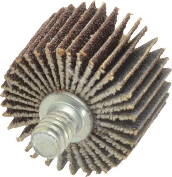 Norton - 1" Diam x 5/8" Face Width, Medium Aluminum Oxide Coated Mounted Flap Wheel - 1/4-20 Threaded Mount, 80 Grit, Cloth Backing, 30,000 Max RPM