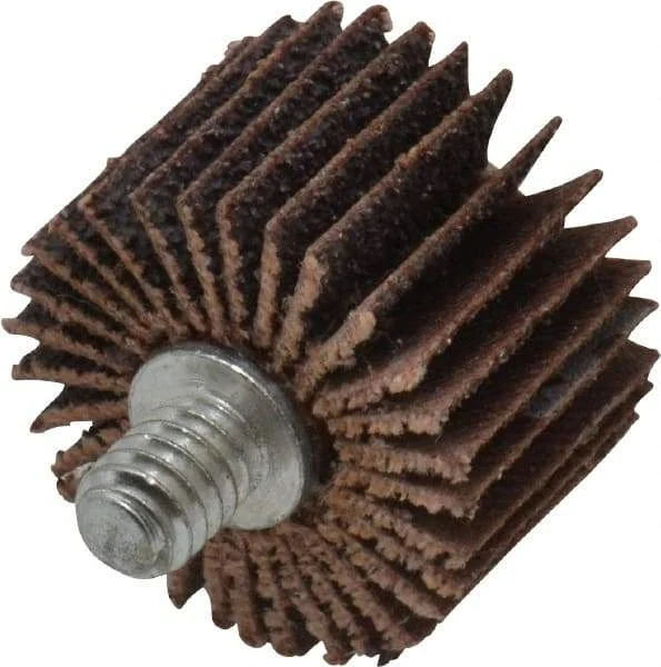 Norton - 1" Diam x 5/8" Face Width, Medium Aluminum Oxide Coated Mounted Flap Wheel - 1/4-20 Threaded Mount, 60 Grit, Cloth Backing, 30,000 Max RPM