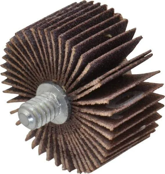Norton - 1-3/8" Diam x 5/8" Face Width, Fine Aluminum Oxide Coated Mounted Flap Wheel - 1/4-20 Threaded Mount, 120 Grit, Cloth Backing, 30,000 Max RPM