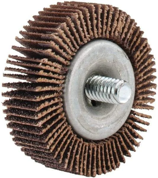 Norton - 1-5/8" Diam x 1/2" Face Width, Medium Aluminum Oxide Coated Mounted Flap Wheel - 1/4-20 Threaded Mount, 60 Grit, 23,000 Max RPM
