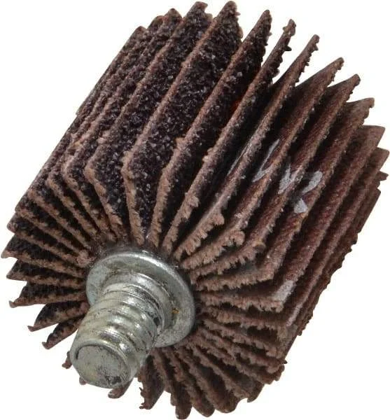 Norton - 1" Diam x 1" Face Width, Medium Aluminum Oxide Coated Mounted Flap Wheel - 1/4-20 Threaded Mount, 60 Grit, Cloth Backing, 30,000 Max RPM