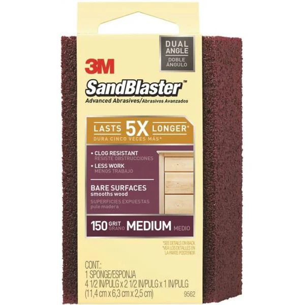 3M 9562 SandBlaster Dual Angle Sanding Sponge, Medium 150 Grit, 4-1/2"