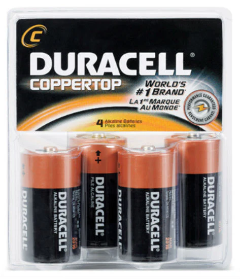 Duracell MN1400R4ZX Copper Top Alkaline C Battery, 1.5 Volt, 4-Pack