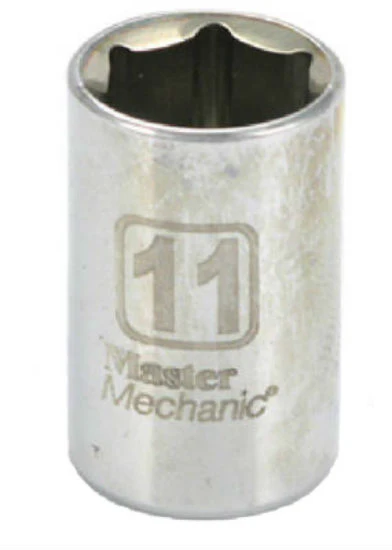 Master Mechanic 213184 6-Point Shallow Socket, 1/4" Drive, 11 mm, Stee