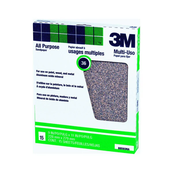 3M 88593NA-15 Pro-Pakâ„¢ Aluminum Oxide Sandpaper, 9"x11", 36 Grit, 15-C