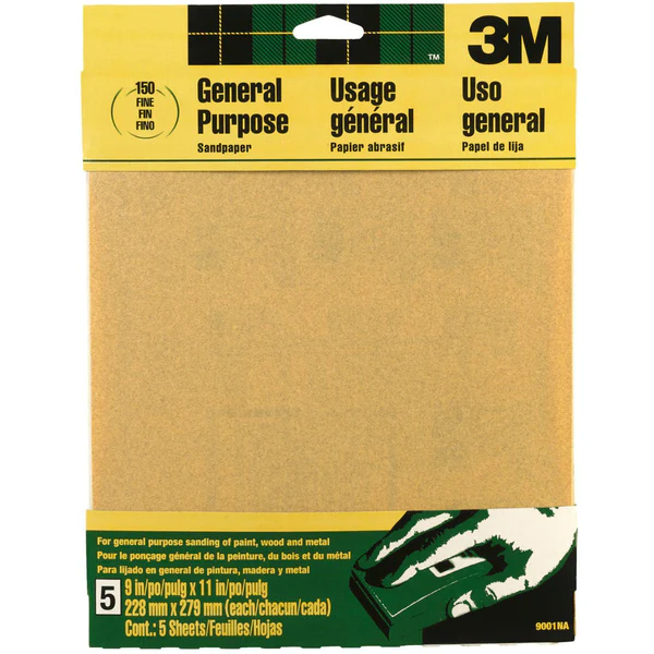 3M 9001 Aluminum Oxide General Purpose Sandpaper, 9" x 11", Fine 150 G