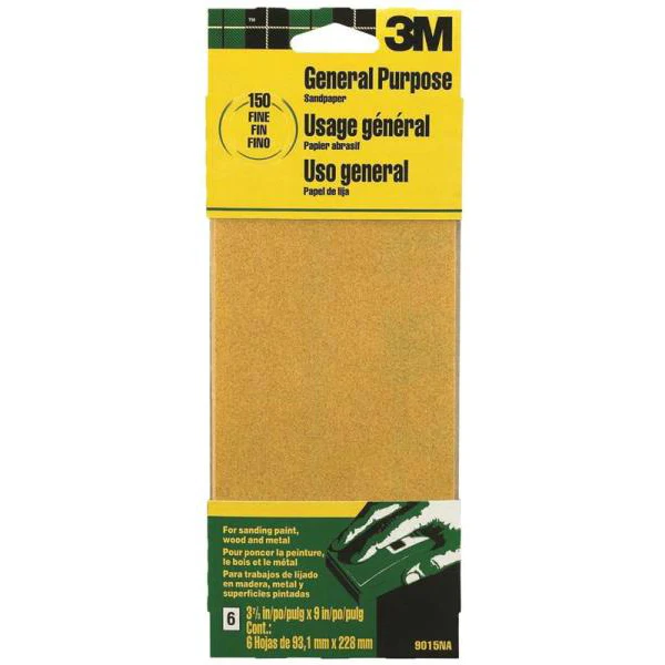 3M 9015 Aluminum Oxide Sandpaper Sheet, 3-2/3" x 9", Fine 150 Grit, 6-