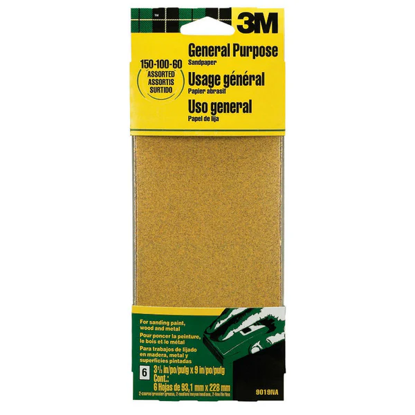 3M 9019 Aluminum Oxide Sandpaper Sheet, 3-2/3" x 9", Assorted Grit, 6-