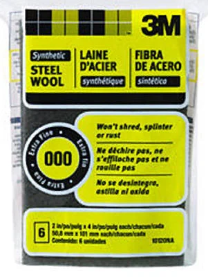 3M 10120 Synthetic Steel Wool Pads, #000 Grit, Extra Fine, 4" x 2", Gr