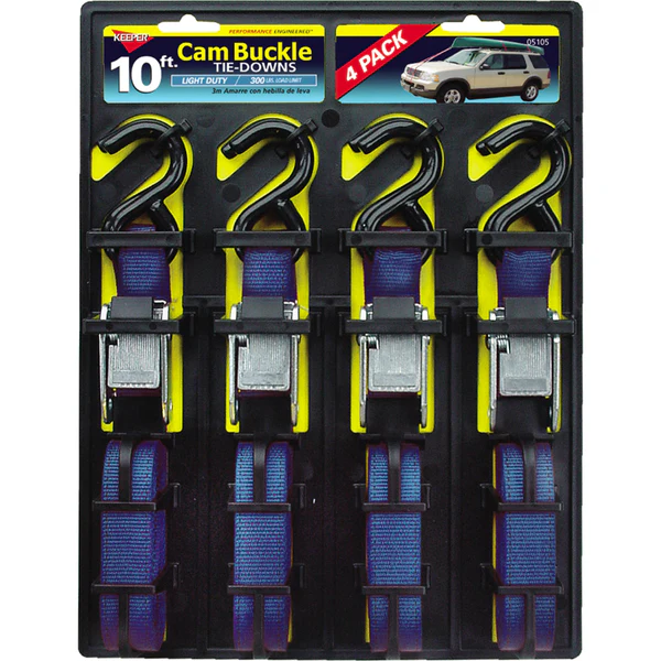 Keeper 05105 Cam Buckle Tie-Down, 10', 4-Pack
