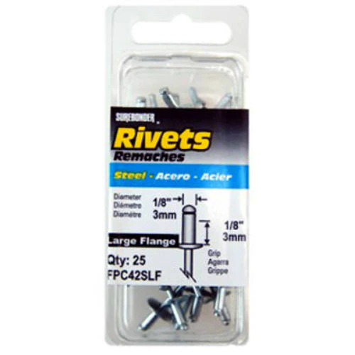 Surebonder FPC42SLF Steel Short Large Flange Rivet, 1/8" Dia., 25-Pac