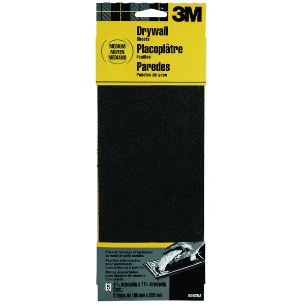 3M 9092 Drywall Sanding Sheets, 4-3/16" x 11-1/4", Medium 100 Grit, 5-