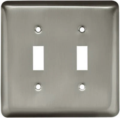 Brainerd 64093 Stamped Round Double Switch Wall Plate, Satin Nickel