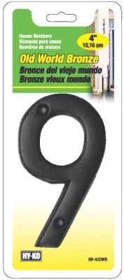 Hy-Ko BR-42OWB/9 Prestige series House Number 9 Sign, 4", Bronze Finis