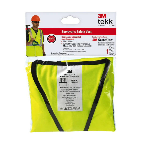 3M 94618-80030T Tekk Protection Class 2 Surveyor's Safety Vest, Hi-Viz