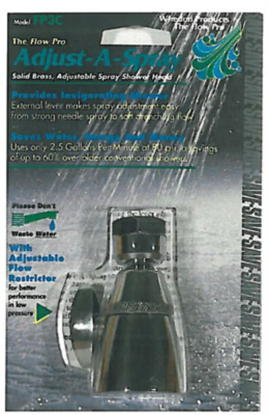 Whedon FP3C Adjust-A-Spray Shower Head, 1-3/4", Solid Brass, Chrome Pl