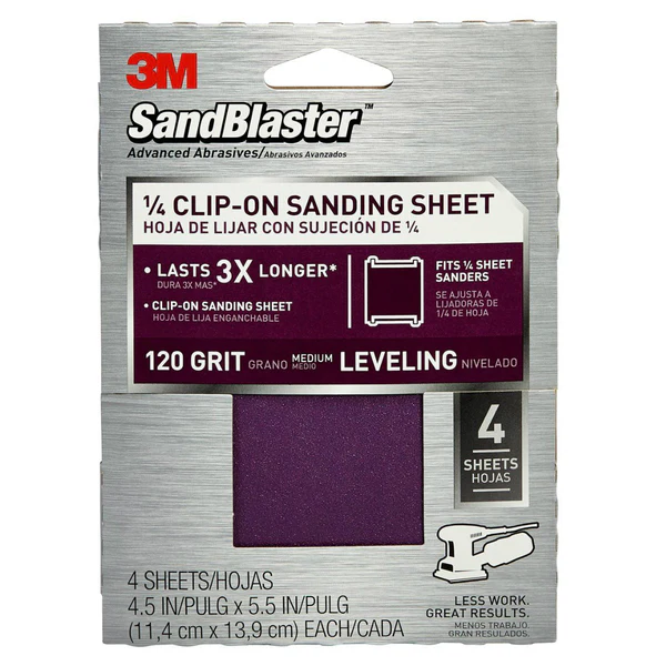 3M 9664SB-ES SandBlaster Clip On Sanding Sheet, 4-1/2" x5-1/2", 120 Gr