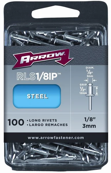 Arrow Fastener RLS1/8IP Long Steel Industrial Rivets, 1/8" x 1/2", 100