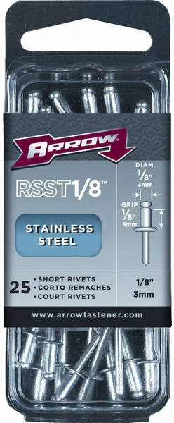 Arrow Fastener RSST1/8 Short Stainless Steel Rivets, 1/8" x 1/8", 25-C