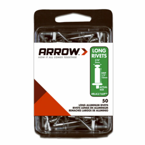 Arrow Fastener RLA3/16IP Long Aluminum Rivet Pack, 3/16" x 1/2", 50 Co