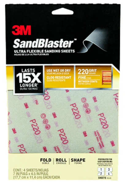 3M 28220SB-UF4 Sandblaster Ultra Flexible Sanding Sheet, 7"x4.5", 220-