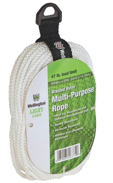Wellington™ 16374 Diamond Braided Nylon Multi-Purpose Rope, White, 3/1