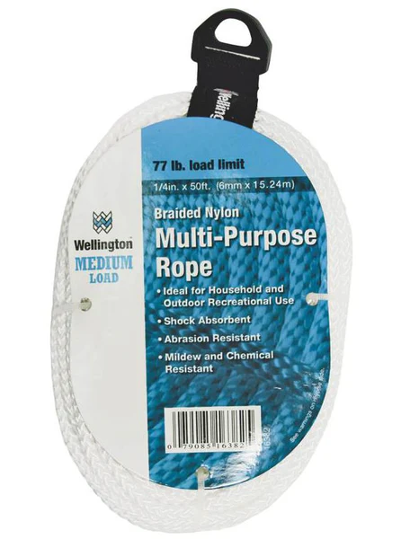 Wellington™ 16382 Diamond Braided Nylon Multi-Purpose Rope, White, 1/4