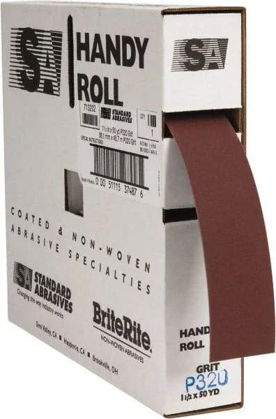Standard Abrasives - 1-1/2 Inches Wide, 320 Grit Aluminum Oxide Shop Roll - 50 Yards Long, Extra Fine Grade, J Weighted Backing