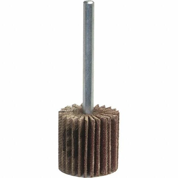 Norton - 1" Diam x 5/8" Face Width, Coarse Aluminum Oxide Coated Mounted Flap Wheel - 1/4" Shank Mount, 60 Grit, Y Weighted Cloth Backing, 30,000 Max RPM