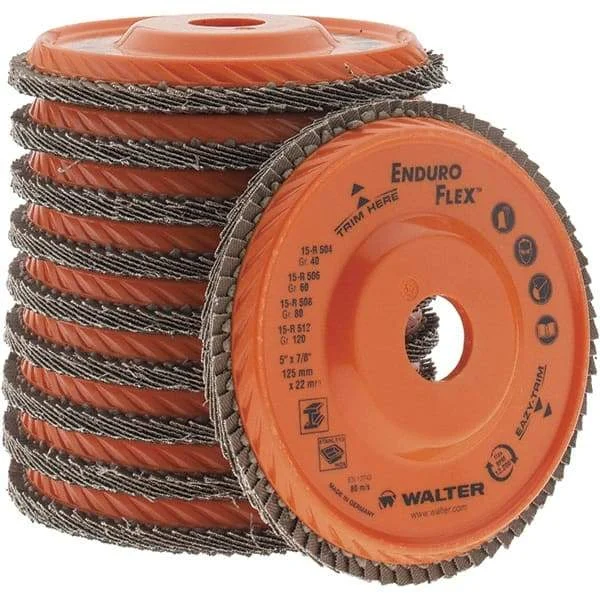 Value Collection - 40 Grit, 5" Disc Diam, 7/8" Center Hole, Type 28 Ceramic Flap Disc - 12,200 Max RPM, Coated