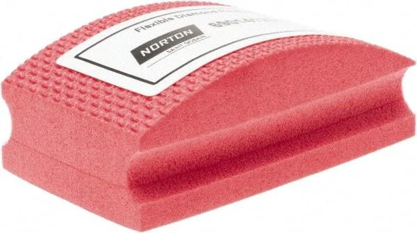 Norton - Fine Grade, 200 Grit, Diamond Hand Pad - Red, 2-1/8" Wide x 3-1/2" Long x 1-1/2" Thick, Nonwoven