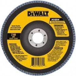 DeWALT - 24 Grit, 5" Disc Diam, 7/8" Center Hole, Type 29 Zirconia Alumina Flap Disc - 12,200 Max RPM, Poly Cotton Backing, Arbor Attaching System, Coated