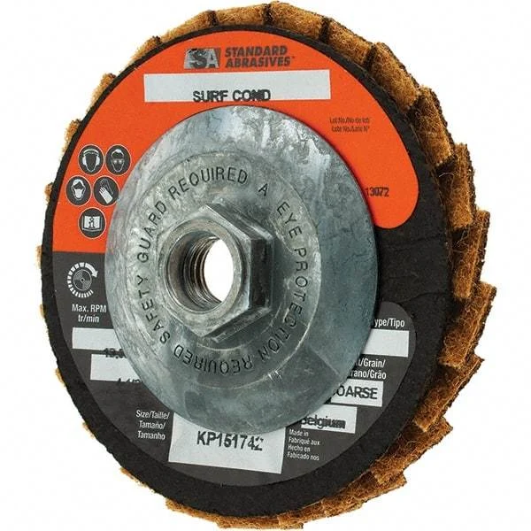 Standard Abrasives - 60 Grit, 4-1/2" Disc Diam, 5/8-11 Center Hole, Type 29 Flap Disc - 10,000 Max RPM, Arbor Attaching System, Coated
