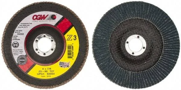 Camel Grinding Wheels - 60 Grit, 6" Disc Diam, 7/8" Center Hole, Type 27 Aluminum Oxide Flap Disc - 10,200 Max RPM, Poly Cotton Backing, Arbor Attaching System, Coated