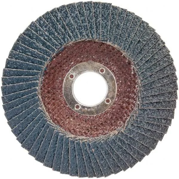 Norton - 36 Grit, 4-1/2" Disc Diam, 7/8" Center Hole, Type 29 Zirconia Alumina Flap Disc - 13,300 Max RPM, Plastic Backing, Arbor Attaching System, Coated