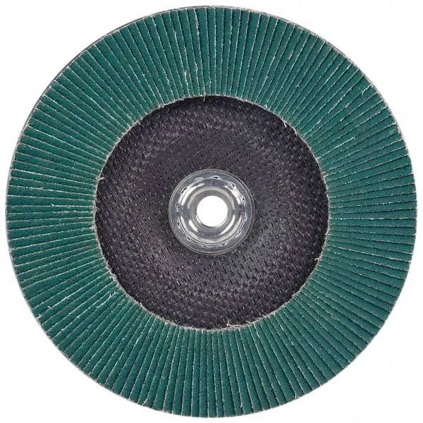 3M - 36 Grit, 4-1/2" Disc Diam, 5/8-11 Center Hole, Type 27 Zirconia Alumina Flap Disc - 13,300 Max RPM, Cloth Backing, Arbor Attaching System, Coated