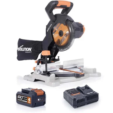 Evolution R185CMS-Li 18V 185mm Mitre Saw with 1x 4.0Ah Battery, Charger & Blade
