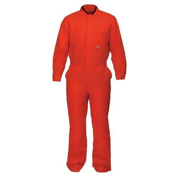 Flame Resistant Coverall, Orange, Cotton Blend, 3XL