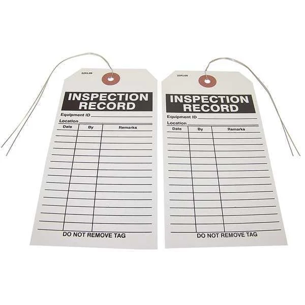 Tag, Inspection Record, 2 7 /8 in W x 5 3 /4 in H, Paper, Black /White, Indoor Only, Pack of 25