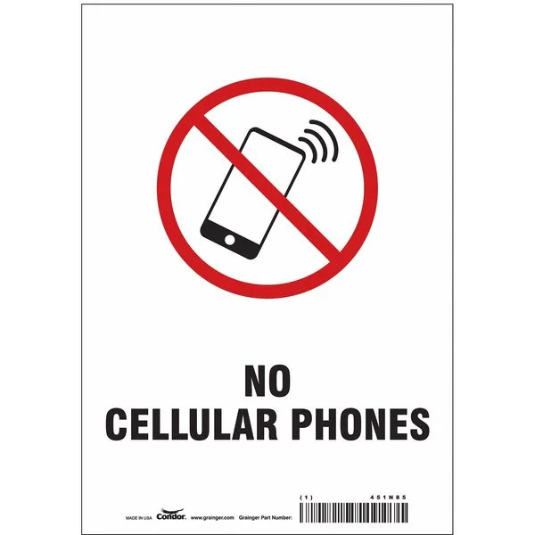 Safety Sign Cell Phone, 10 in Height, 7 in Width, Vinyl, Horizontal Rectangle, English