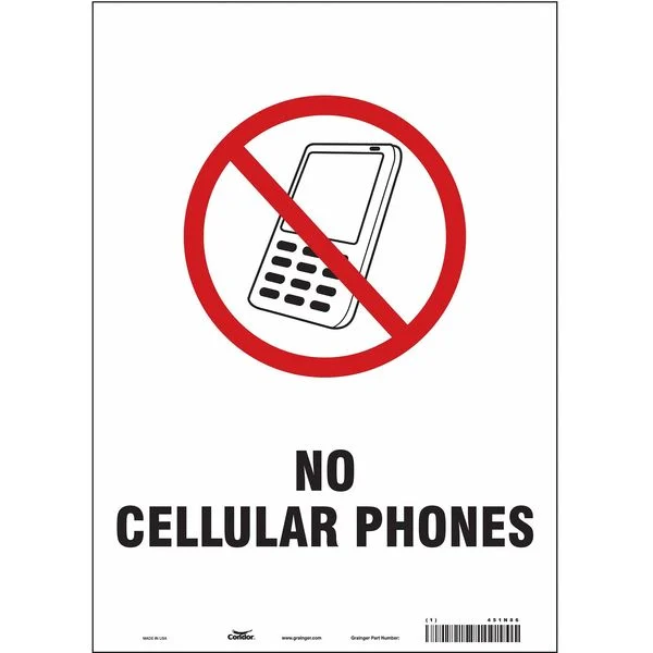 Safety Sign Cell Phone, 14 in Height, 10 in Width, Vinyl, Vertical Rectangle, English