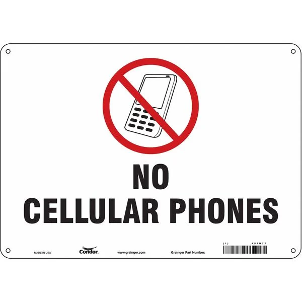 Safety Sign Cell Phone, 10 in H, 14 in W, Polyethylene, Horizontal Rectangle, English, 451N77