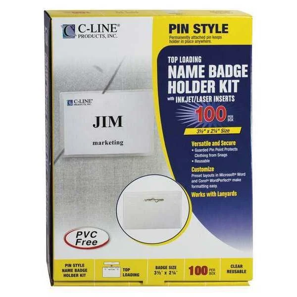 Name Badge, Pin, Insert, 3.5 x 2-1 /4