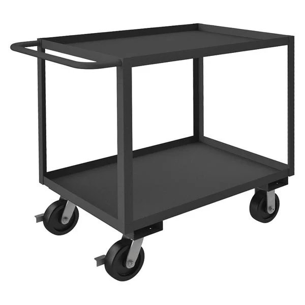 Steel Utility Cart with Lipped Metal Shelves, Flat, 2 Shelves, 3,000 lb