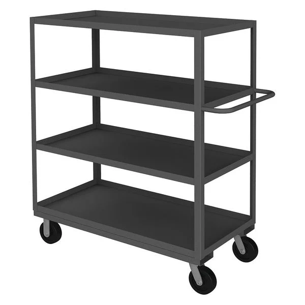 Steel Utility Cart with Lipped Metal Shelves, Flat, 4 Shelves, 3,000 lb