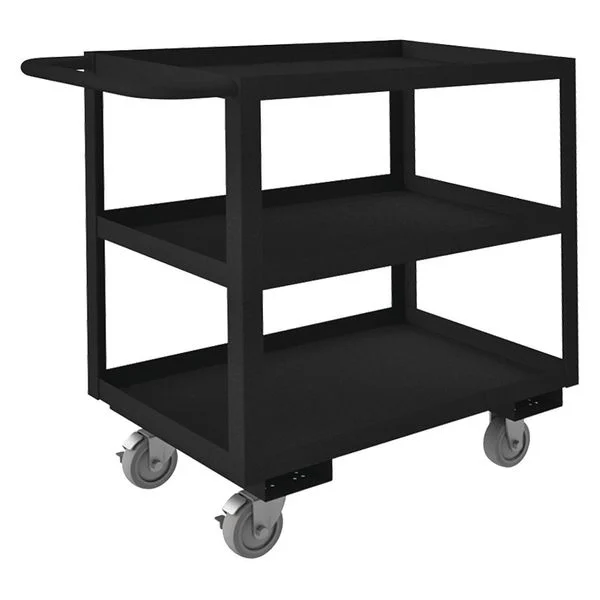 Steel Utility Cart with Lipped Metal Shelves, Flat, 3 Shelves, 1,200 lb