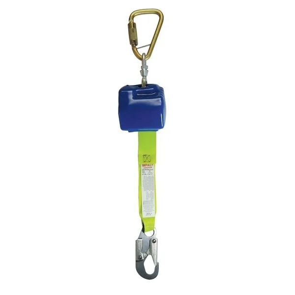 Self-Retracting Lifeline, Personal Fall Limiter, 8 ft Web Retractor, Steel Snap Hook, Blue /Yellow