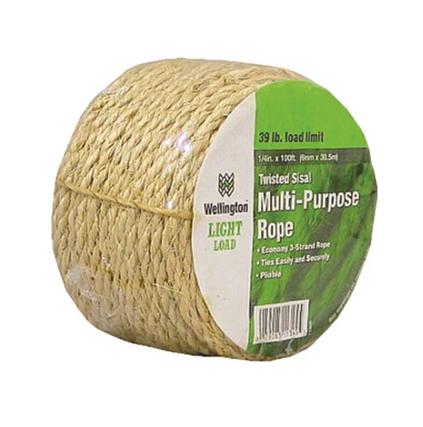 Wellington M1016C0100 Twisted Sisal Multi-Purpose Rope, 1/4 in x 100 F